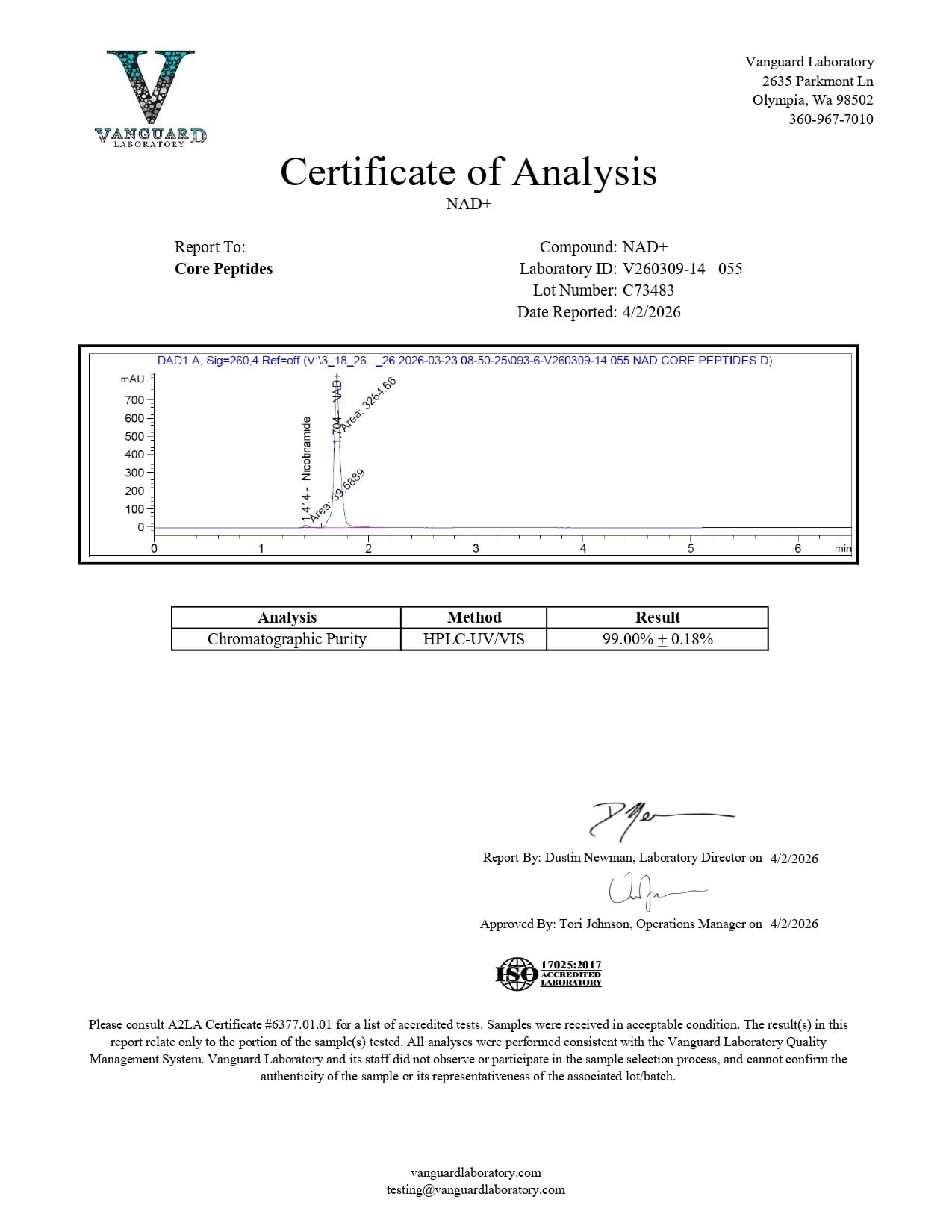 NAD+ (100mg) - Certificate of Analysis